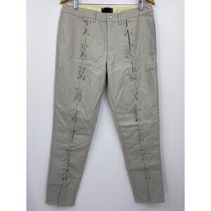 ASOS Design Faux Leather Lace Up Front Slim Fit Pant Beige Size 34